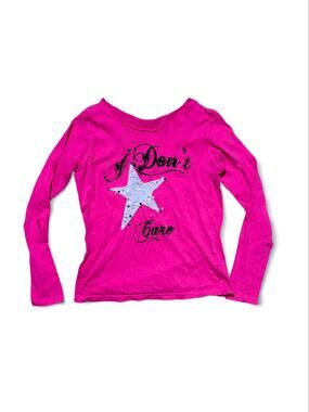 Vtg Y2K Cecelia Girl Rockstar Gf Hot Pink Graphic Print Pearl Studded Top